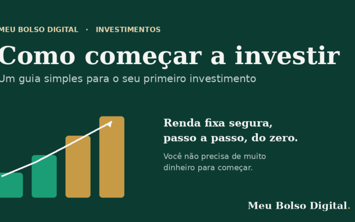 Infográfico com barras crescentes representando o crescimento dos investimentos, com o título "Como começar a investir".