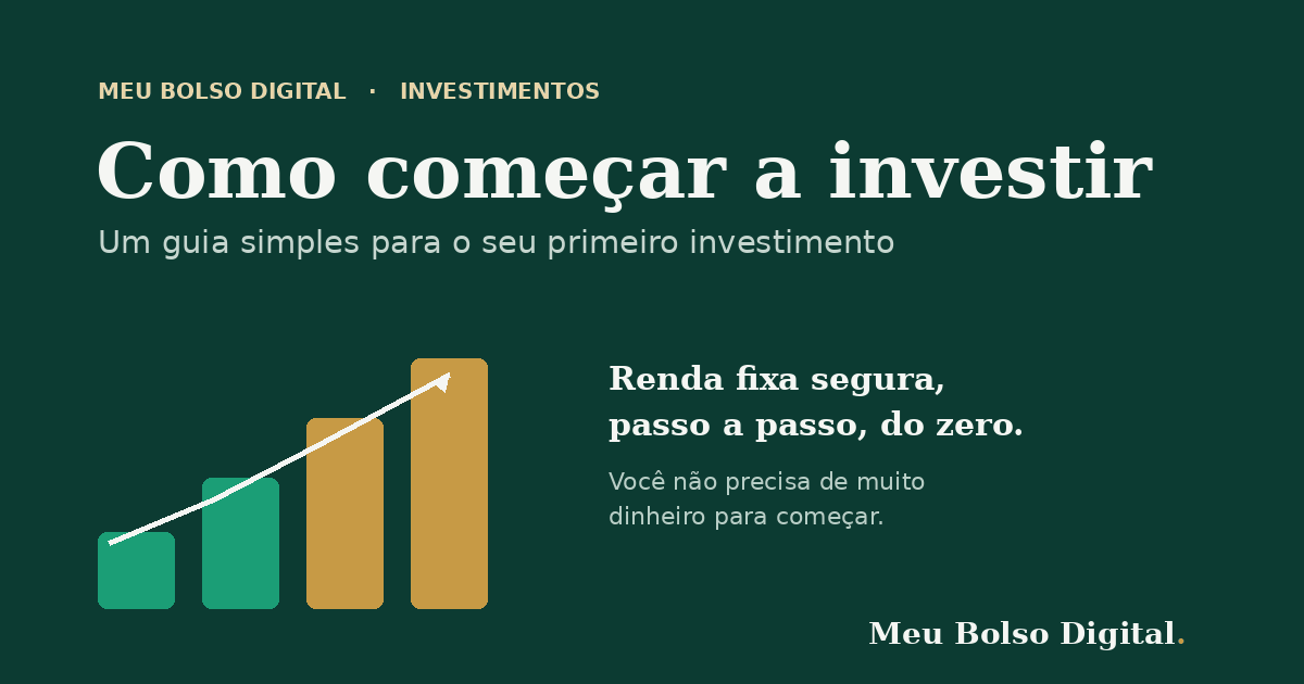 Infográfico com barras crescentes representando o crescimento dos investimentos, com o título "Como começar a investir".